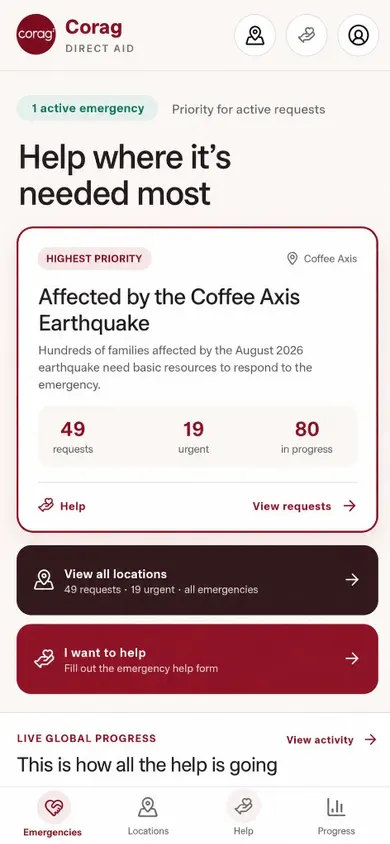 Ayuda Directa application screen on a phone, showing the highest-priority emergency